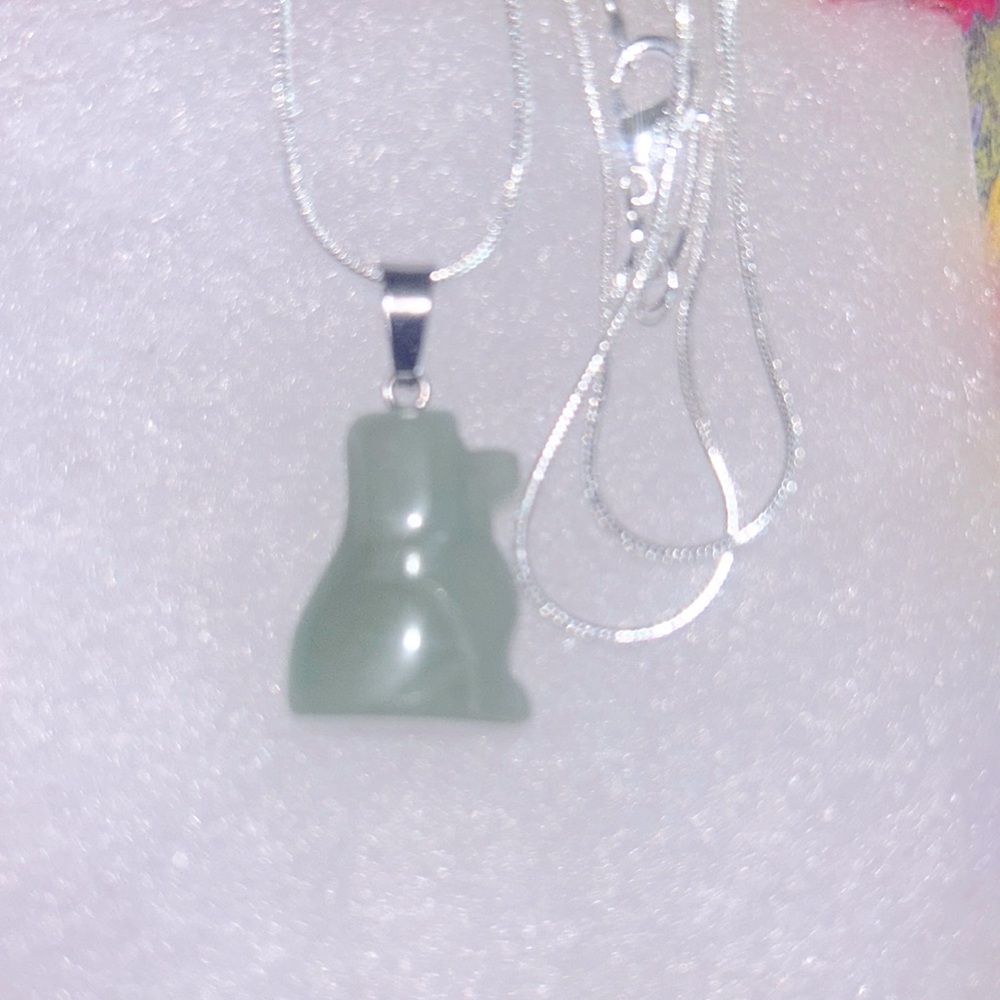 Boho Hippie Jade Dog Sterling Silver Necklace 30”